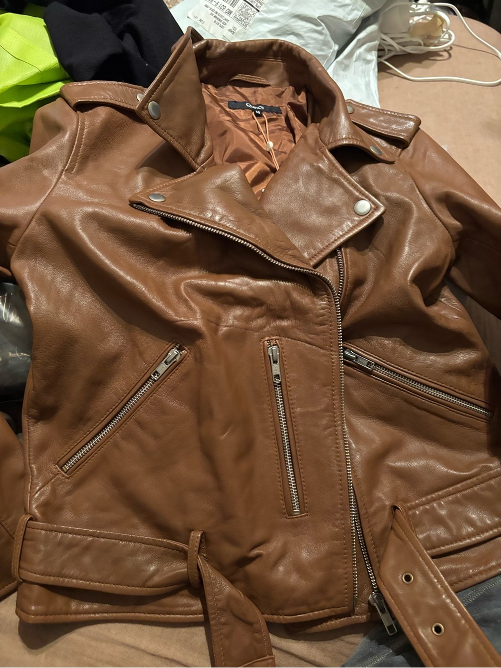 NWT Quince 100% Leather Motorcycle Jacket Cognac Brown Medium- $200 Retail